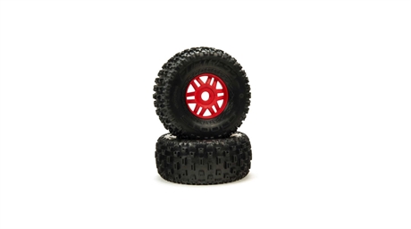 Arrma 1/8 dBoots Fortress Front/Rear 2.4/3.3 Pre-Mounted Tires, 17mm Hex Red (2)
